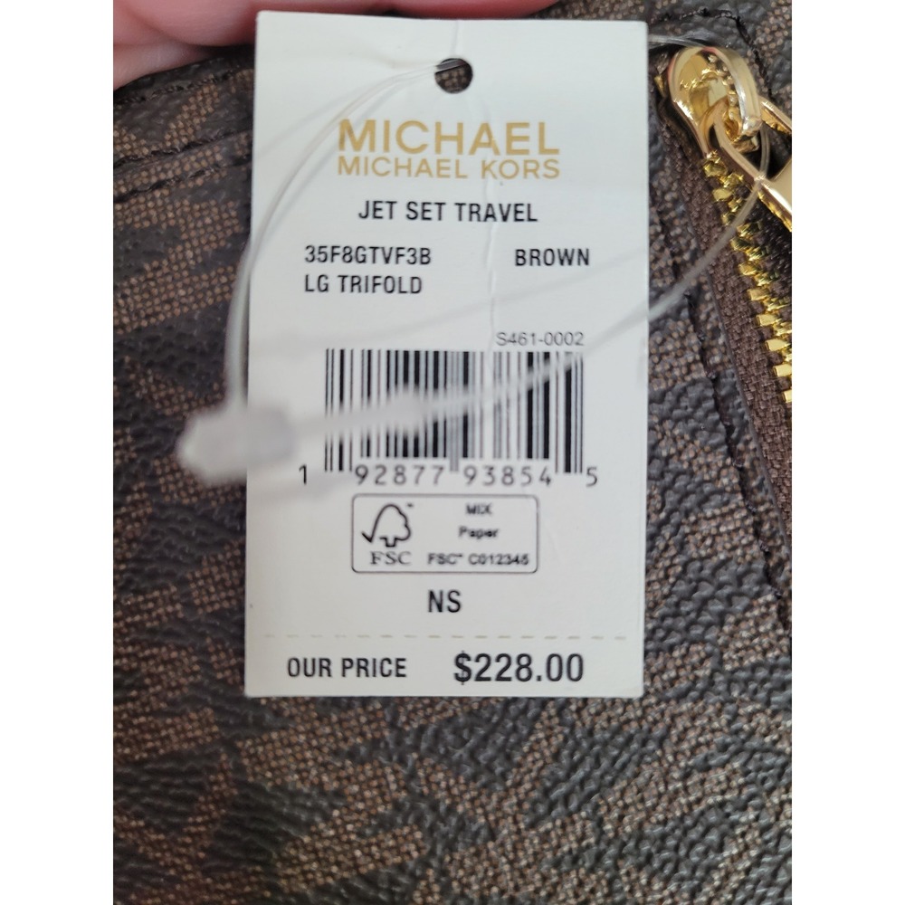 Michael‎ Kors Trifold Jet Set Traveler Wallet Brown Signature Logo Large #7 - Picture 3 of 7